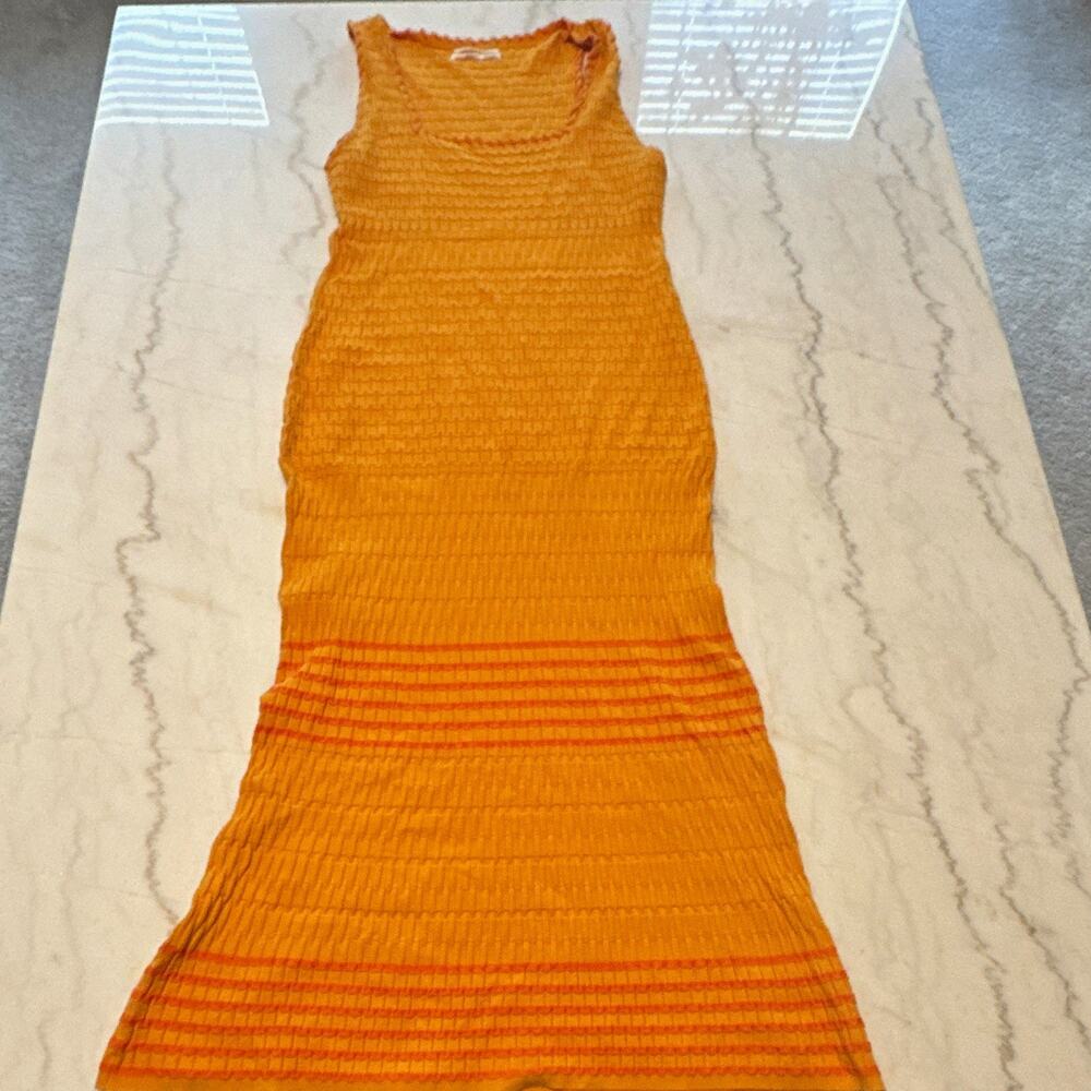 Anthropologie Women's Orange Striped Knit Maxi Dress L Scoop Neck Stretch 0005